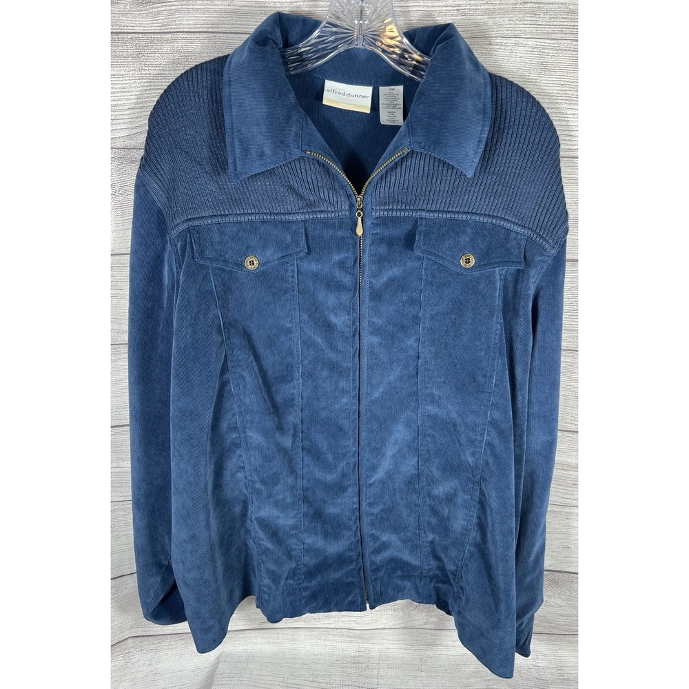 Vintage Women's Alford Dunner Blue Corduroy Full Zip Jacket Ribbed Yoke 16W